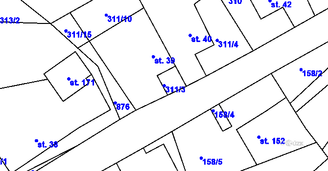 Parcela st. 311/3 v KÚ Hradec u Ledče nad Sázavou, Katastrální mapa