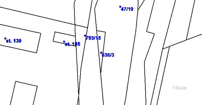 Parcela st. 636/3 v KÚ Hradec u Ledče nad Sázavou, Katastrální mapa