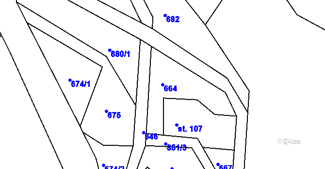 Parcela st. 664 v KÚ Hradec u Ledče nad Sázavou, Katastrální mapa