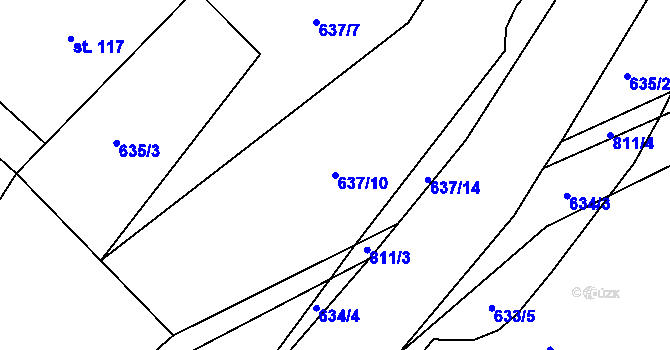Parcela st. 637/10 v KÚ Hradec u Ledče nad Sázavou, Katastrální mapa