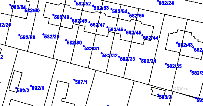 Parcela st. 582/32 v KÚ Hradec nad Moravicí, Katastrální mapa