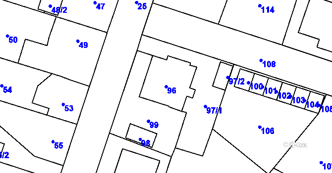 Parcela st. 96 v KÚ Hradec nad Moravicí, Katastrální mapa