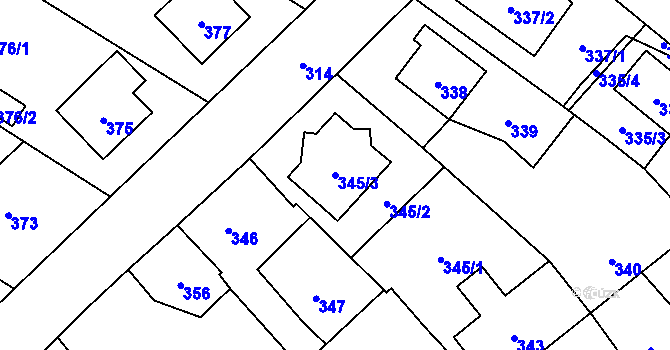 Parcela st. 345/3 v KÚ Hradec nad Moravicí, Katastrální mapa