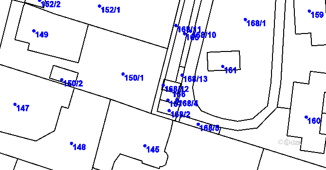 Parcela st. 168/12 v KÚ Hradec nad Moravicí, Katastrální mapa