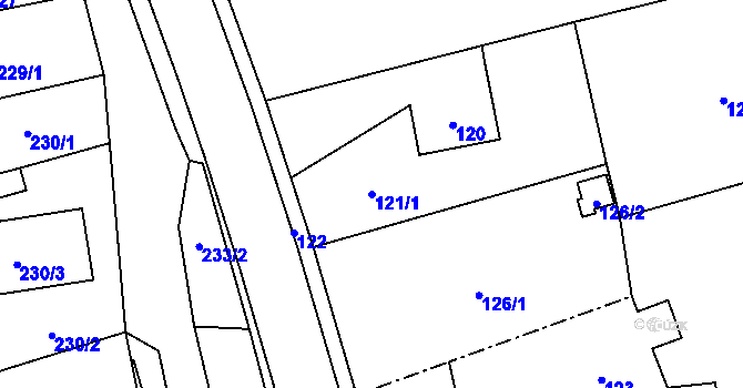 Parcela st. 121/1 v KÚ Kajlovec, Katastrální mapa