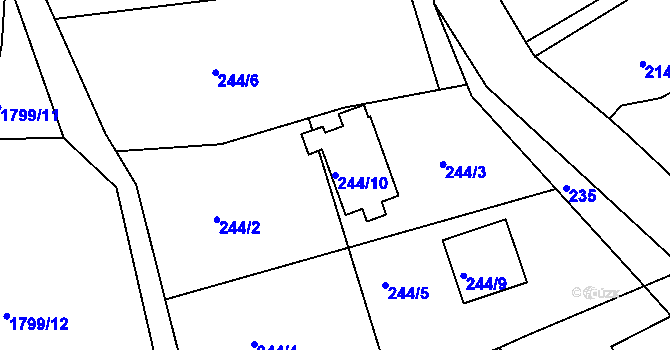 Parcela st. 244/10 v KÚ Kajlovec, Katastrální mapa