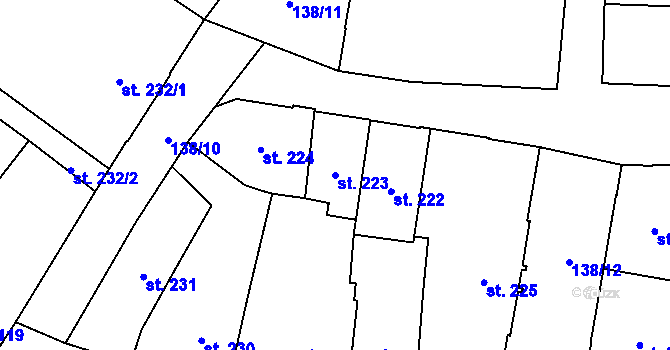Parcela st. 223 v KÚ Hradec Králové, Katastrální mapa