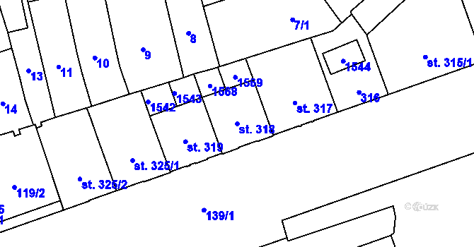 Parcela st. 318 v KÚ Hradec Králové, Katastrální mapa