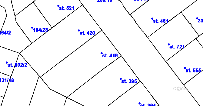 Parcela st. 419 v KÚ Hradec Králové, Katastrální mapa