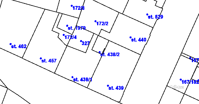 Parcela st. 438/2 v KÚ Hradec Králové, Katastrální mapa