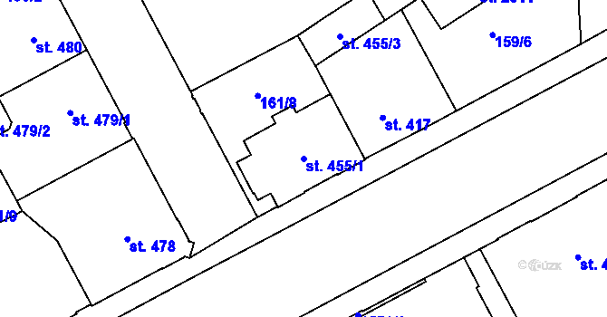 Parcela st. 455/1 v KÚ Hradec Králové, Katastrální mapa