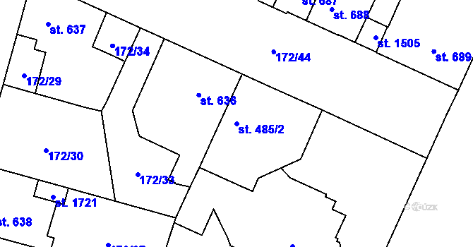 Parcela st. 485/2 v KÚ Hradec Králové, Katastrální mapa
