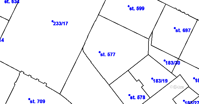 Parcela st. 577 v KÚ Hradec Králové, Katastrální mapa