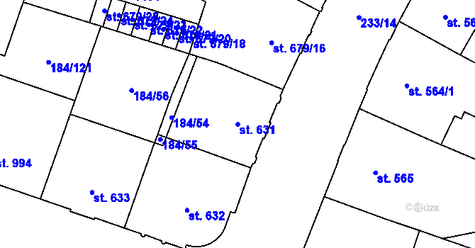 Parcela st. 631 v KÚ Hradec Králové, Katastrální mapa