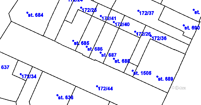 Parcela st. 687 v KÚ Hradec Králové, Katastrální mapa