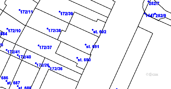 Parcela st. 691 v KÚ Hradec Králové, Katastrální mapa