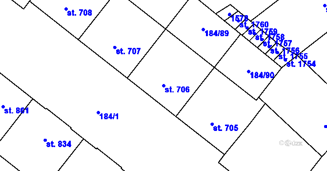 Parcela st. 706 v KÚ Hradec Králové, Katastrální mapa