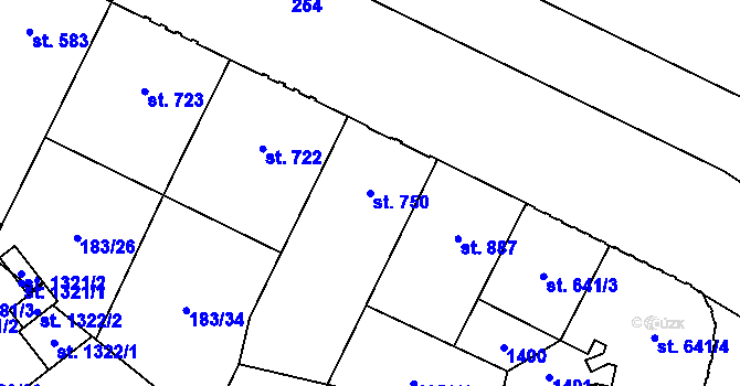 Parcela st. 750 v KÚ Hradec Králové, Katastrální mapa