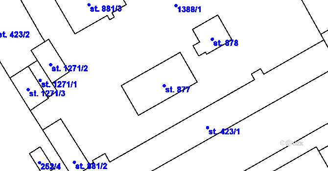 Parcela st. 877 v KÚ Hradec Králové, Katastrální mapa