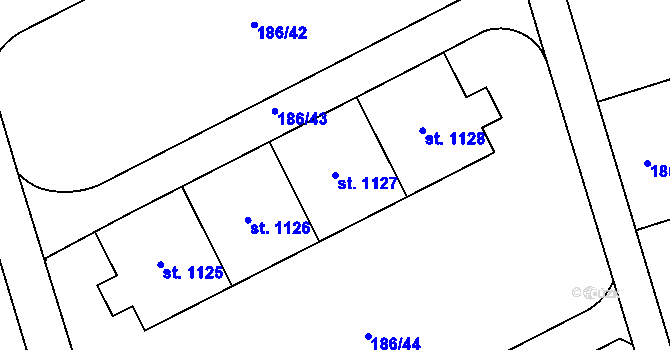 Parcela st. 1127 v KÚ Hradec Králové, Katastrální mapa