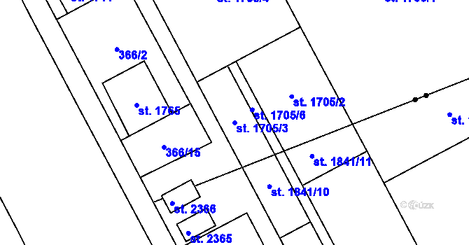 Parcela st. 1705/3 v KÚ Hradec Králové, Katastrální mapa