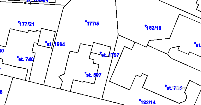 Parcela st. 1797 v KÚ Hradec Králové, Katastrální mapa