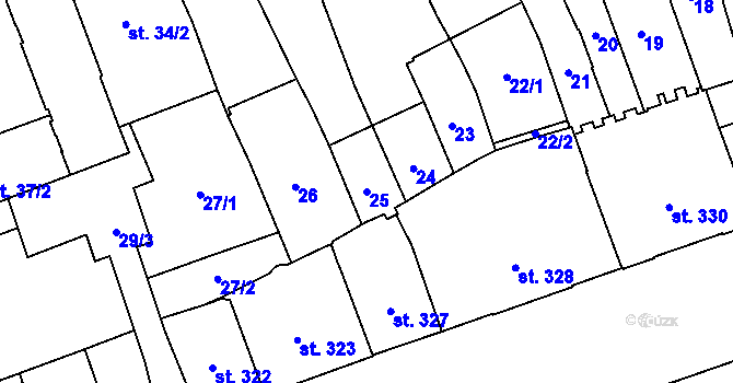 Parcela st. 25 v KÚ Hradec Králové, Katastrální mapa