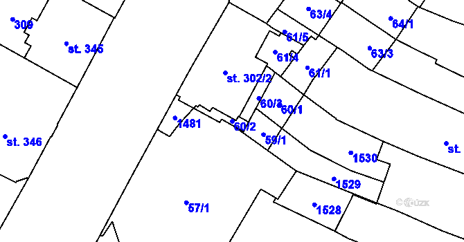 Parcela st. 60/2 v KÚ Hradec Králové, Katastrální mapa