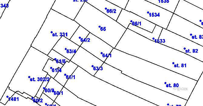 Parcela st. 64/1 v KÚ Hradec Králové, Katastrální mapa