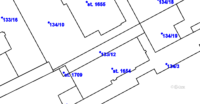 Parcela st. 133/12 v KÚ Hradec Králové, Katastrální mapa