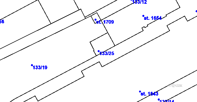 Parcela st. 133/25 v KÚ Hradec Králové, Katastrální mapa