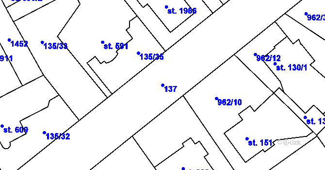Parcela st. 137 v KÚ Hradec Králové, Katastrální mapa