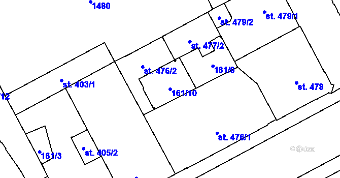 Parcela st. 161/10 v KÚ Hradec Králové, Katastrální mapa