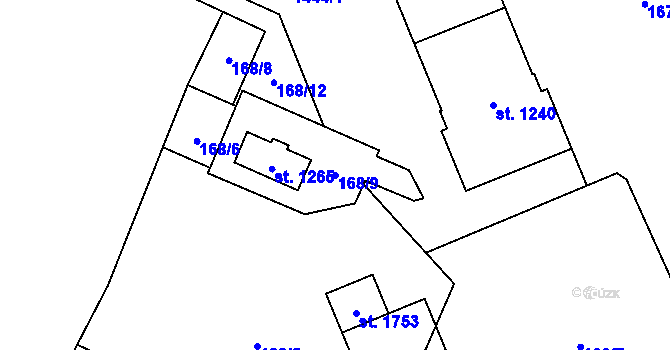 Parcela st. 168/9 v KÚ Hradec Králové, Katastrální mapa