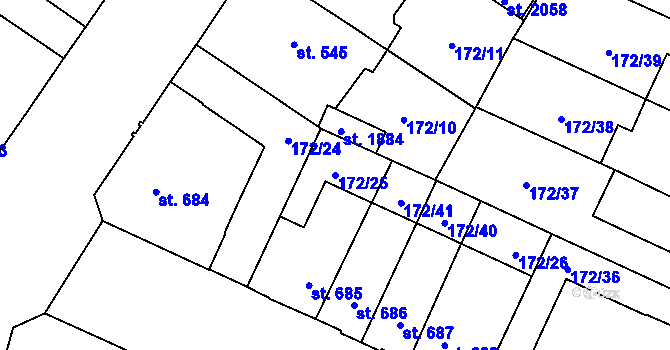 Parcela st. 172/25 v KÚ Hradec Králové, Katastrální mapa