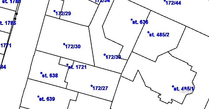 Parcela st. 172/33 v KÚ Hradec Králové, Katastrální mapa
