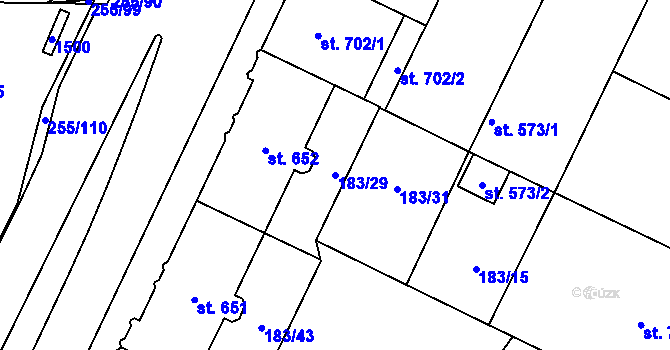 Parcela st. 183/29 v KÚ Hradec Králové, Katastrální mapa