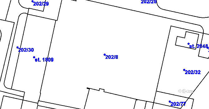 Parcela st. 202/8 v KÚ Hradec Králové, Katastrální mapa