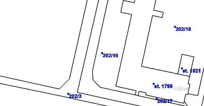 Parcela st. 202/16 v KÚ Hradec Králové, Katastrální mapa