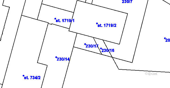 Parcela st. 230/17 v KÚ Hradec Králové, Katastrální mapa