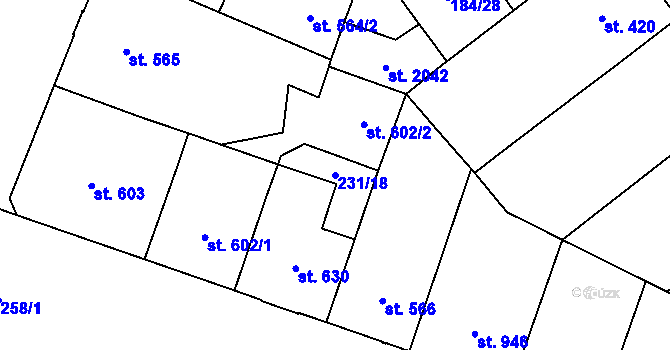 Parcela st. 231/18 v KÚ Hradec Králové, Katastrální mapa