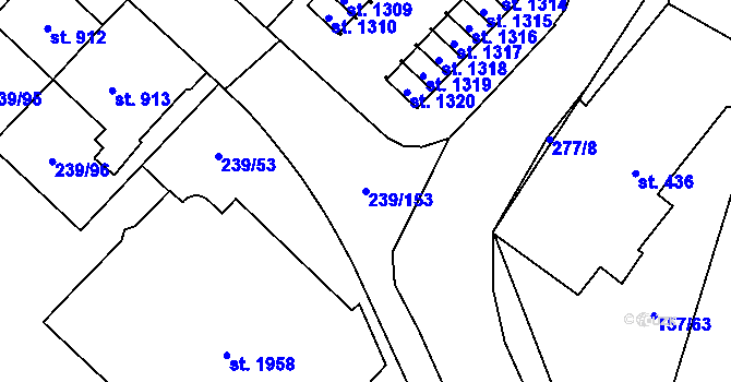 Parcela st. 239/153 v KÚ Hradec Králové, Katastrální mapa