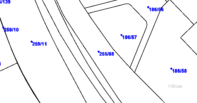 Parcela st. 255/88 v KÚ Hradec Králové, Katastrální mapa