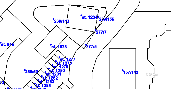 Parcela st. 277/5 v KÚ Hradec Králové, Katastrální mapa