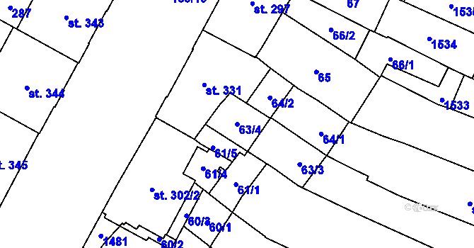 Parcela st. 63/4 v KÚ Hradec Králové, Katastrální mapa