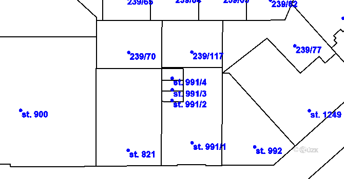 Parcela st. 991/3 v KÚ Hradec Králové, Katastrální mapa