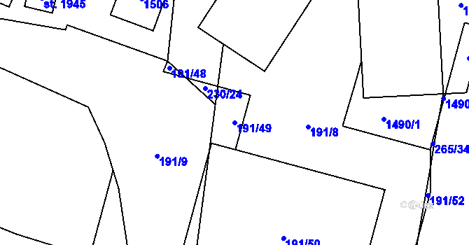 Parcela st. 191/49 v KÚ Hradec Králové, Katastrální mapa