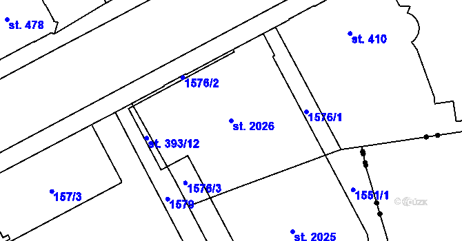 Parcela st. 2026 v KÚ Hradec Králové, Katastrální mapa