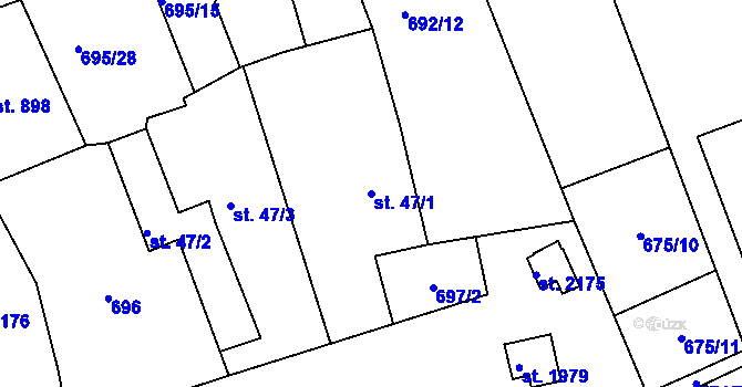 Parcela st. 47/1 v KÚ Slezské Předměstí, Katastrální mapa