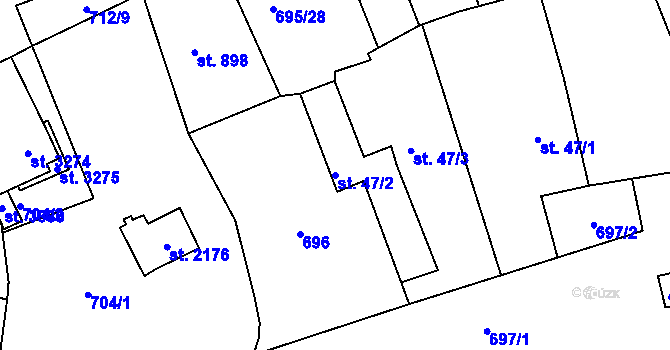 Parcela st. 47/2 v KÚ Slezské Předměstí, Katastrální mapa